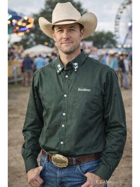 Rockem Western Cowboy Shirt Men Green Long Sleeve Button Up NWT Rodeo Ranch